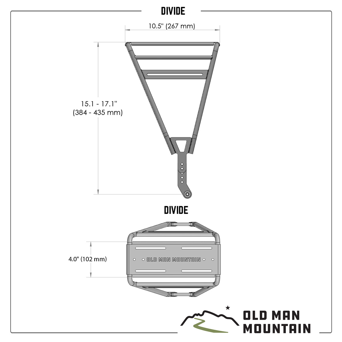 Old Man Mountain Divide technical drawing with dimensions