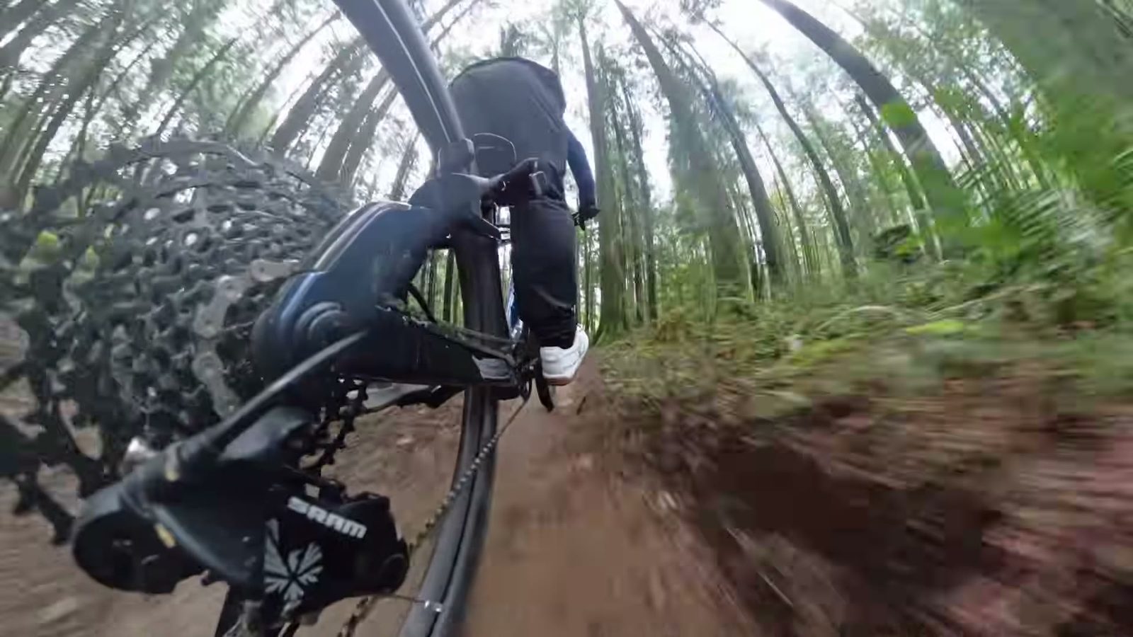 Railing a berm on the Aventon Ramblas ADV