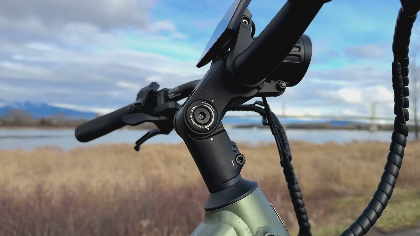 Adjustable stem close-up with angle markings visible