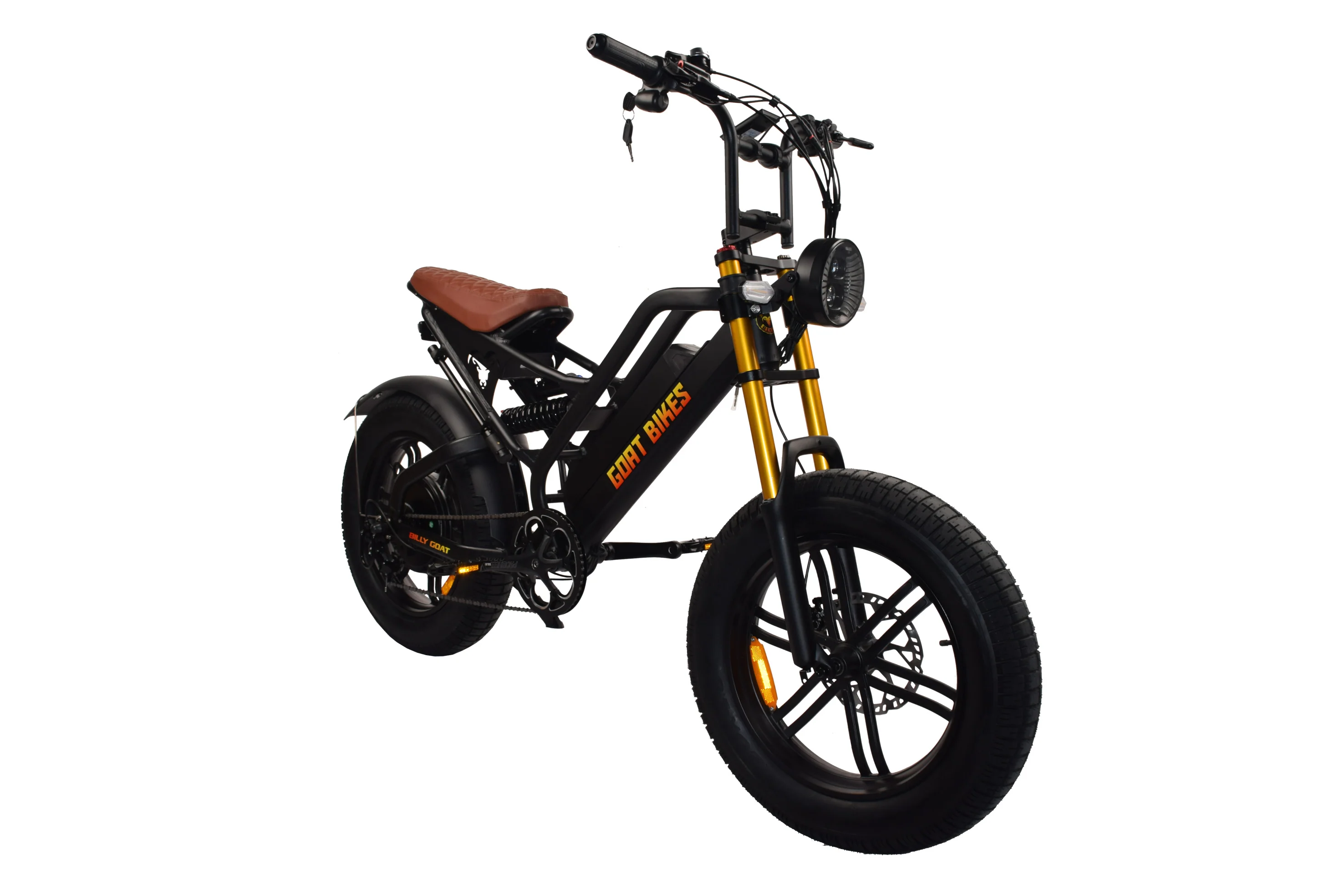 Billy Goat V3 in Original Gradient with gold forks and tan diamond-stitched seat