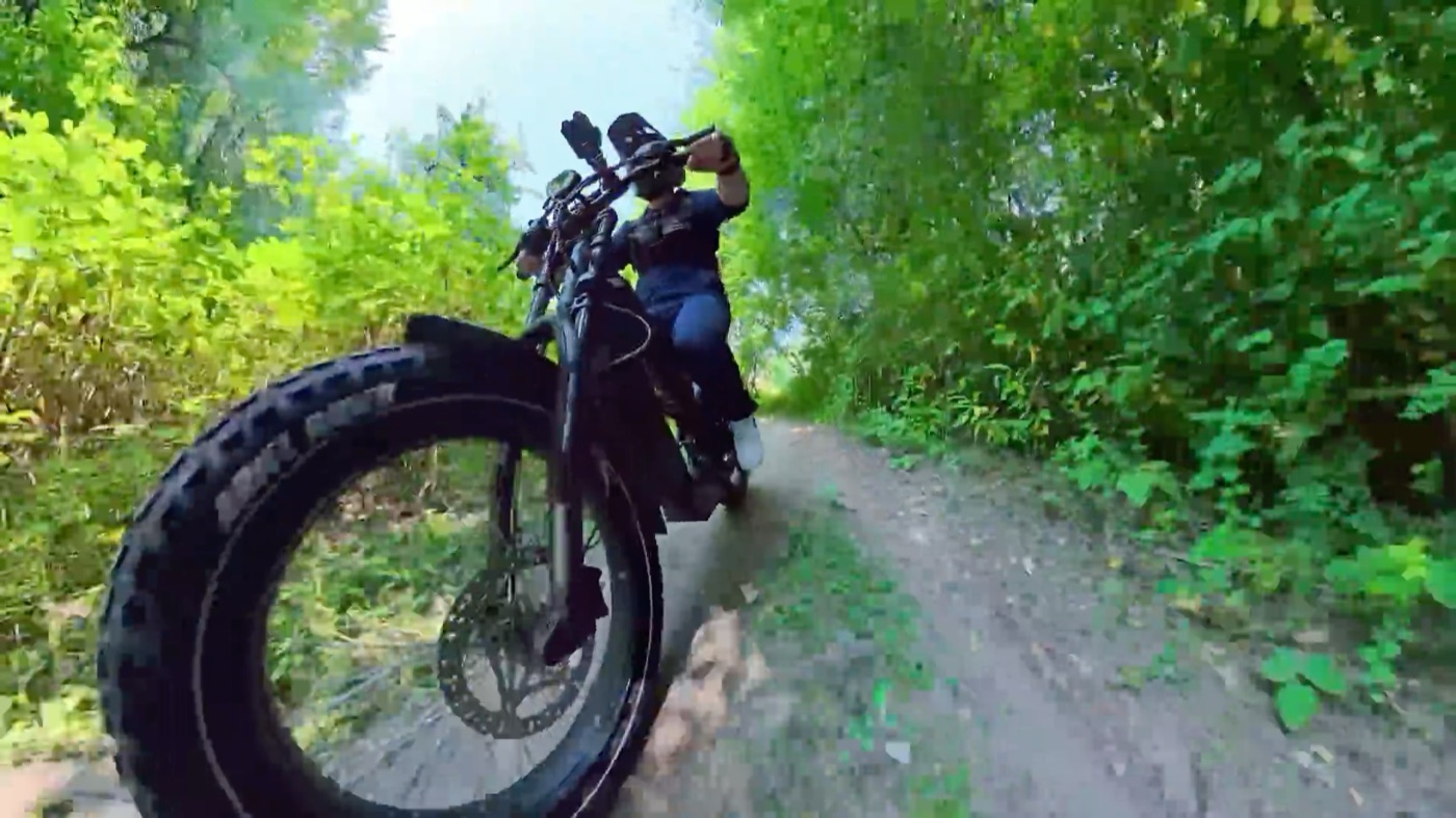 Ariel Rider Mudd off-road on a dirt trail
